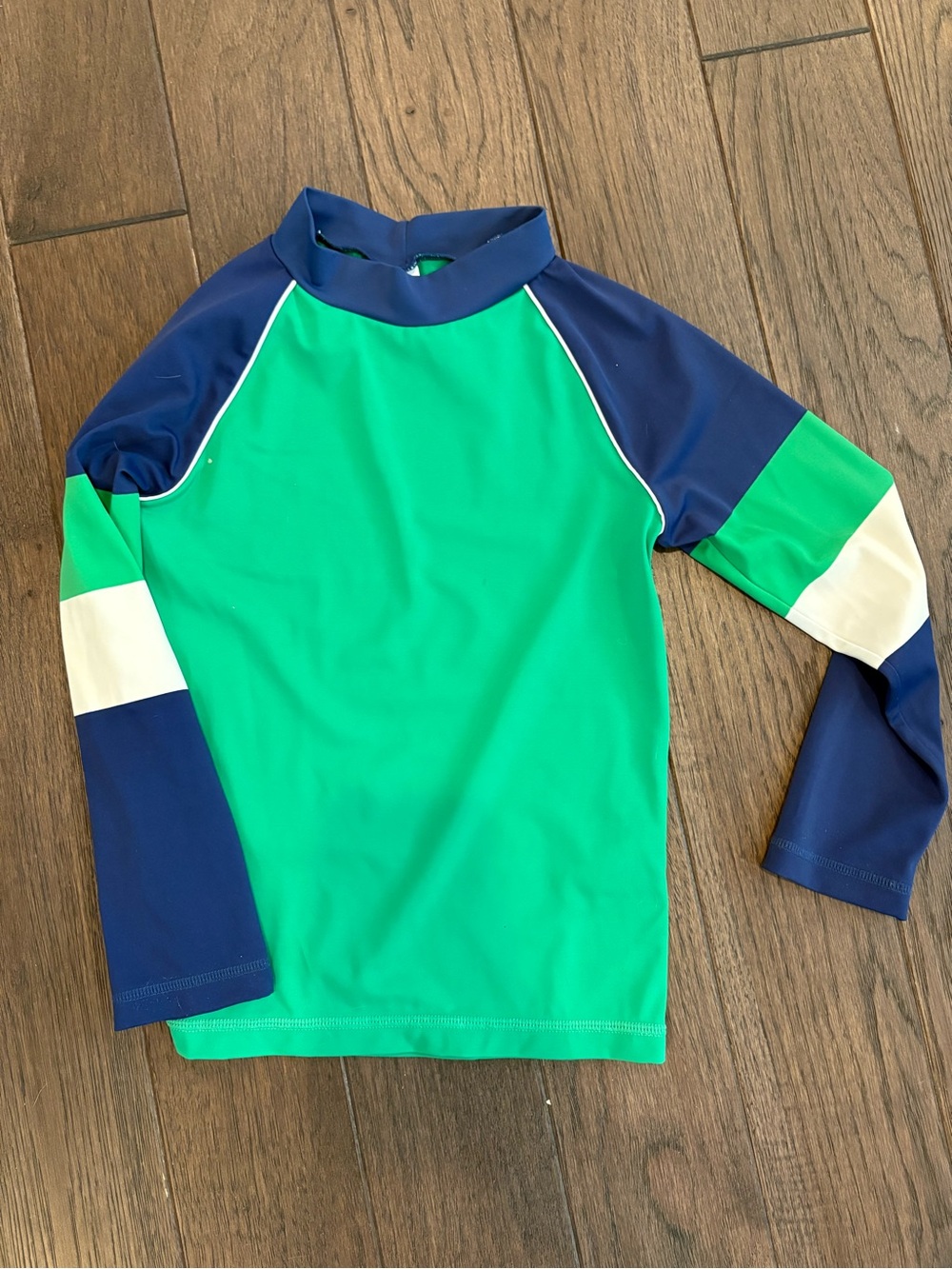 Mini Boden Colorblock Kids Swim Rashguard in Green, Navy & White